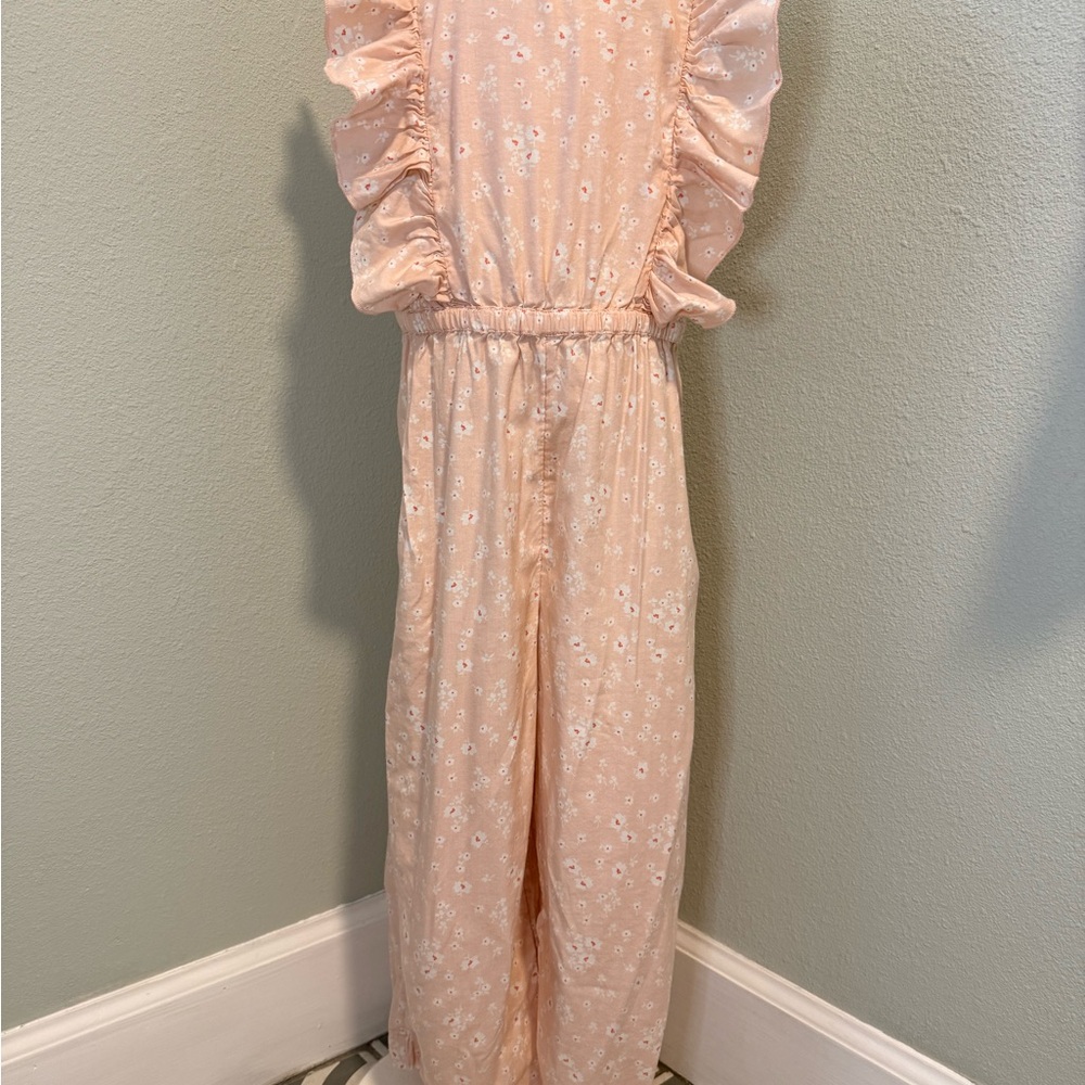 Girls Floral Ruffle Jumpsuit in Light Pink size 6